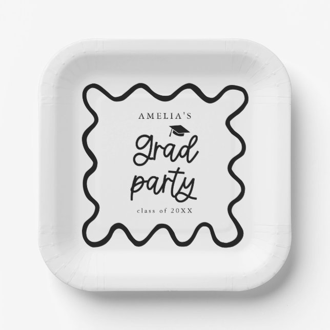 Plato De Papel Quirky Wavy Line White Grad Fiesta (Anverso)