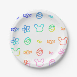 Plato De Papel Rabbit, eggs, sweets and flowers 卵とお菓子と花ペーパープレート