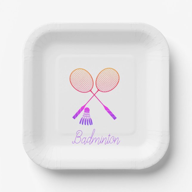 Plato De Papel Racas de Badminton Shuttlecock Birdie Ombre (Anverso)