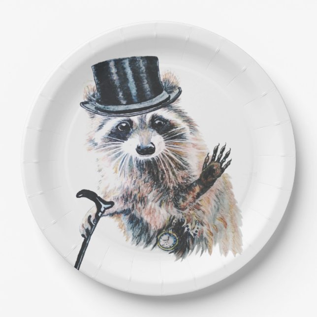 Plato De Papel Raccoon Animal divertido vestido formal divertido (Anverso)