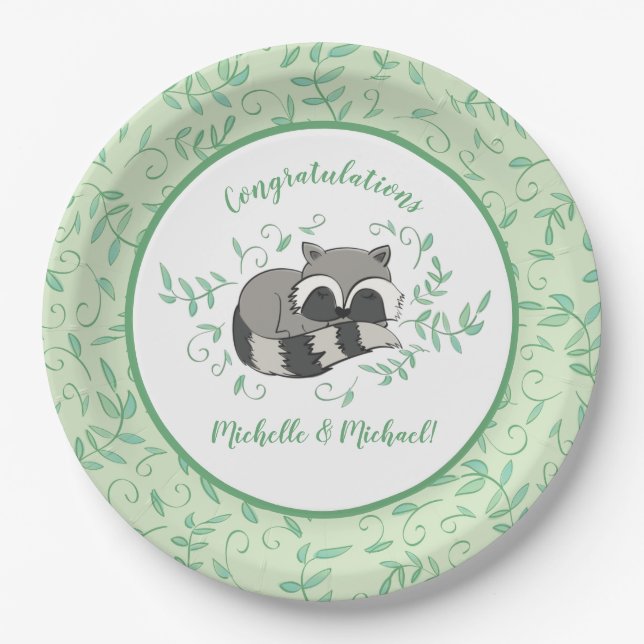 Plato De Papel Raccoon Baby Shower (Anverso)