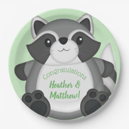 Plato De Papel Raccoon Baby Shower Green