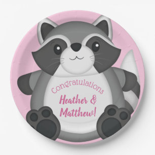 Plato De Papel Raccoon Baby Shower Pink