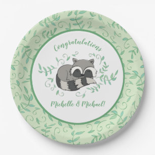 Plato De Papel Raccoon Baby Shower Woodland Animals