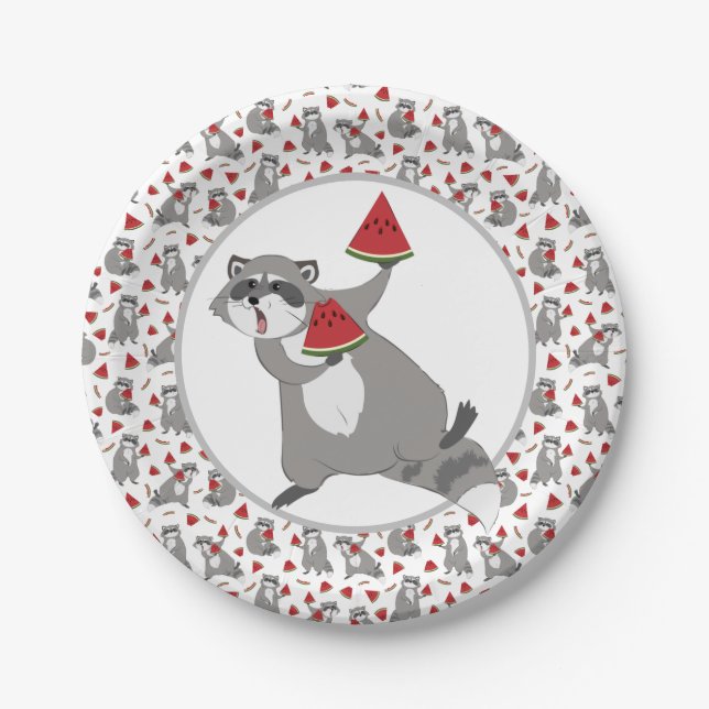 Plato De Papel Raccoon cutáneo con placa de papel de sandía (Anverso)