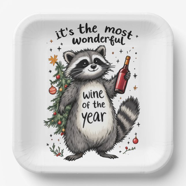 Plato De Papel Raccoon del Año el vino más maravilloso (Anverso)