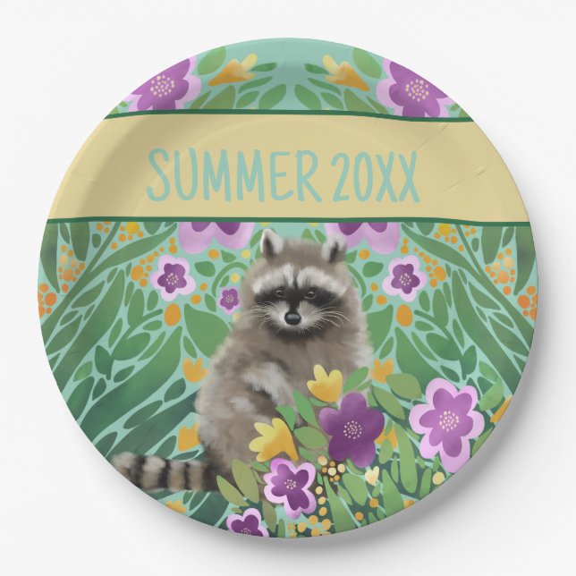 Plato De Papel Raccoon Floral Summer (Anverso)