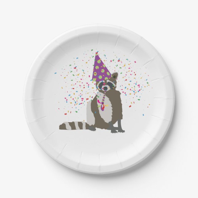 Plato De Papel Raccoon Partying - Animales que tienen un Fiesta (Anverso)