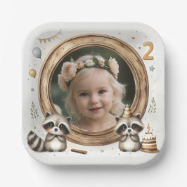 Plato De Papel Raccoon Photo Frame for 2nd Birthday Parties