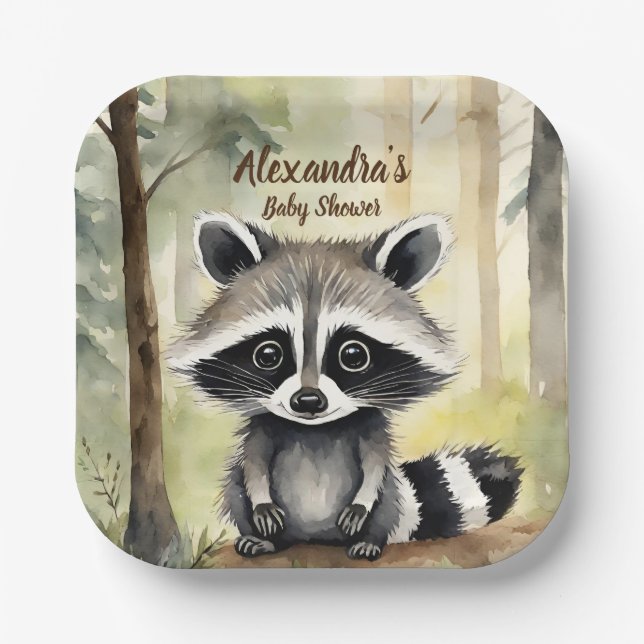 Plato De Papel Raccoon Sexo Neutral Baby Shower (Anverso)