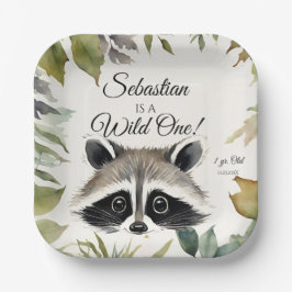 Plato De Papel Raccoon Wild One Woodland Animal Birday Party