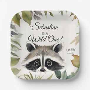 Plato De Papel Raccoon Wild One Woodland Animal Birday Party