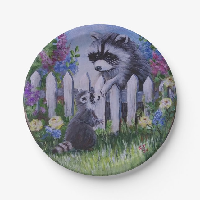 Plato De Papel Raccoon y placas de papel para bebé (Anverso)