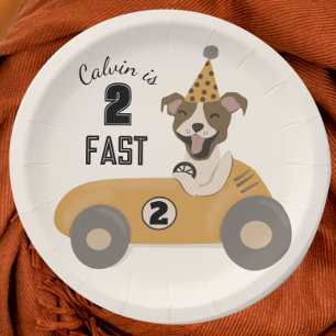 Plato De Papel Race Car Dog Boys Dos Fiesta de Cumpleaños Rápido