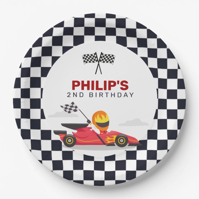 Plato De Papel Race Car Race Birday Party Checkered (Anverso)