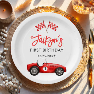 Plato De Papel Race Car Red Carreras Boy Primer Cumpleaños