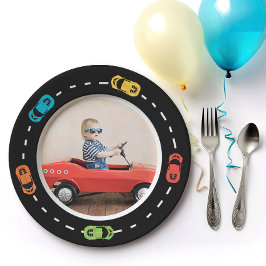 Plato De Papel Race Car Two Fast Boys Birthday Photo Paper Plates
