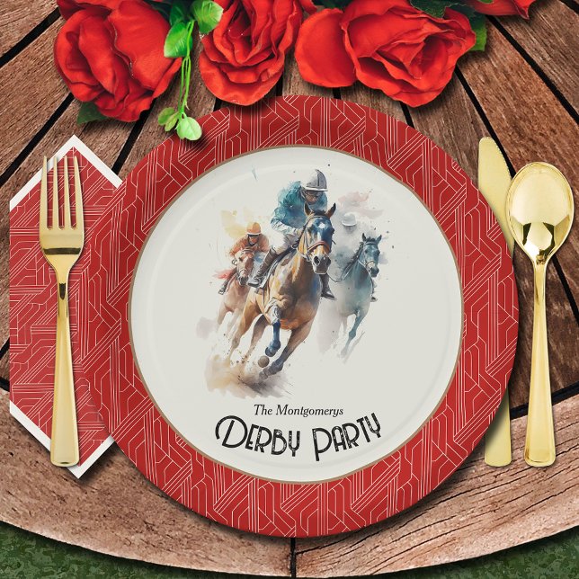 Plato De Papel Race Horses Derby Fiesta Red (Paper plates and matching napkins sold separately. (Silverware not sold.))