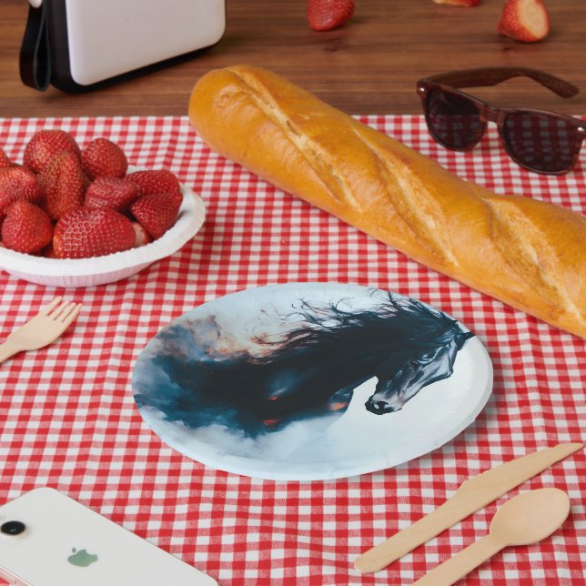 Plato De Papel  Racing Black Horse Portrait Minimalist (Picnic)