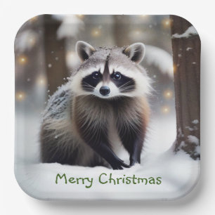 Plato De Papel Racoon navideño