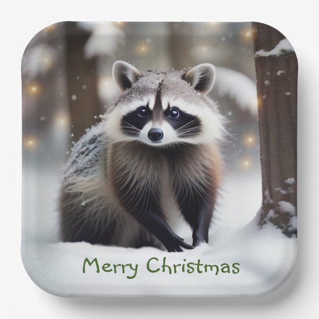 Plato De Papel Racoon navideño (Anverso)