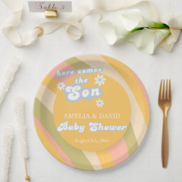 Plato De Papel Radiate Pastel Retro Aquí Viene El Hijo Que El Beb