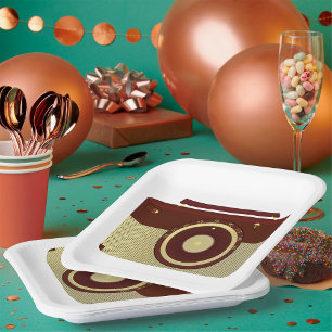 Plato De Papel Radio Retro Brown Y Oro Antiguo