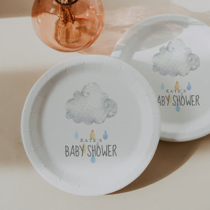 Plato De Papel Rain Cloud Boy Baby Shower