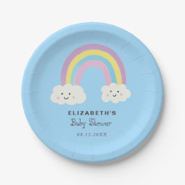 Plato De Papel Rainbow Baby Shower Boy Cute Pastel Whimsical