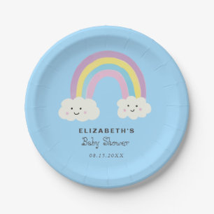Plato De Papel Rainbow Baby Shower Boy Cute Pastel Whimsical