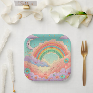 Plato De Papel rainbow Birthday or Shower