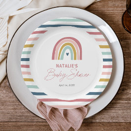 Plato De Papel Rainbow Boho Pink Blue Baby Shower