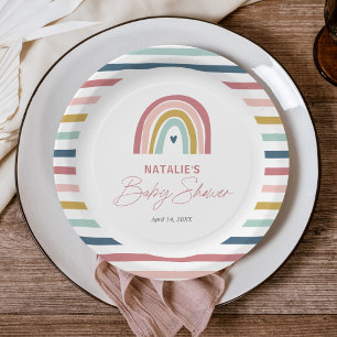 Plato De Papel Rainbow Boho Pink Blue Baby Shower
