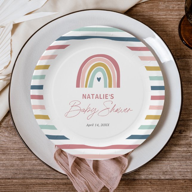 Plato De Papel Rainbow Boho Pink Blue Baby Shower (Subido por el creador)