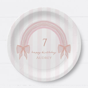 Plato De Papel Rainbow Fancy Pink Bows Coquette Cumpleaños