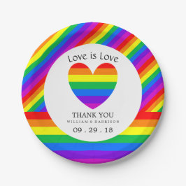 Plato De Papel Rainbow Heart Love es Love Boda
