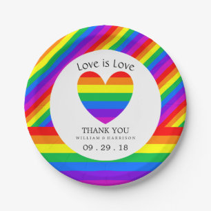 Plato De Papel Rainbow Heart Love es Love Boda