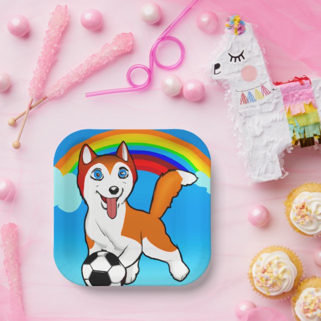 Plato De Papel Rainbow Husky (Fiesta)