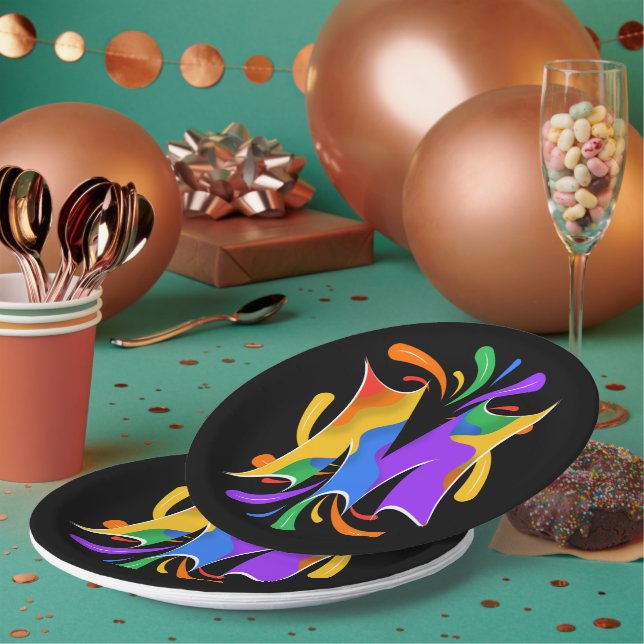 Plato De Papel Rainbow Letter M Monogram Abstract (Multi)