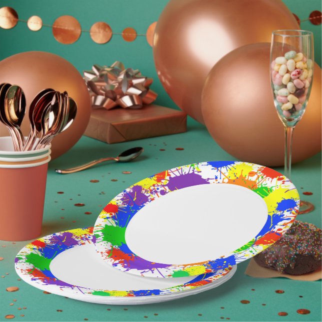 Plato De Papel Rainbow Paint Splash Birthday Party Paper Plates (Multi)