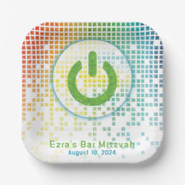 Plato De Papel Rainbow Pixel Video Game Gamer Bar Mitzvah