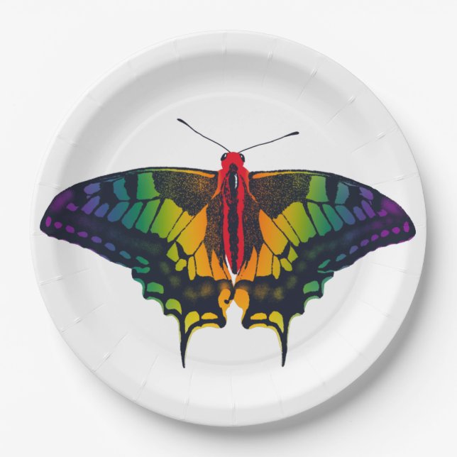 Plato De Papel Rainbow Pride Flag Swallowtail Butterfly (Anverso)