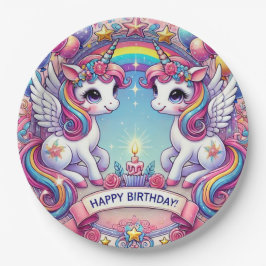 Plato De Papel Rainbow Royalty Unicorns