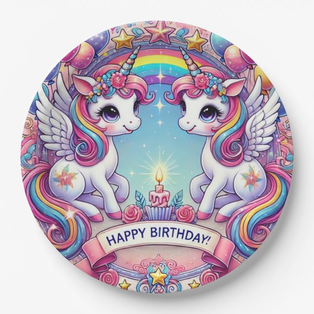 Plato De Papel Rainbow Royalty Unicorns (Anverso)