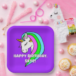 Plato De Papel Rainbow Unicorn