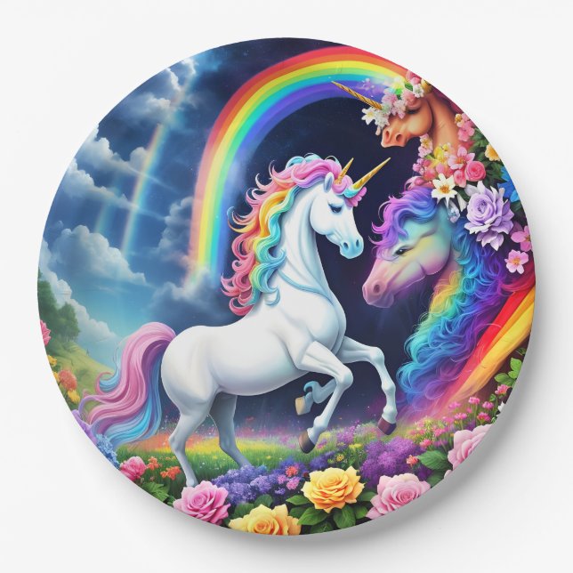 Plato De Papel Rainbow Unicorn One (Anverso)