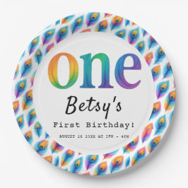Plato De Papel Rainbow Watercolor 1st Birthday | Colorful Baby 