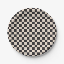 Plato De Papel Raisin Black and Almond Checkerboard