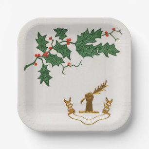 Plato De Papel rama de acebo de Navidad 
