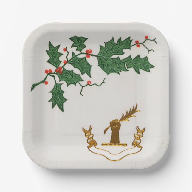Plato De Papel rama de acebo de Navidad  (Anverso)